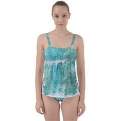 Splash Teal Twist Front Tankini Set