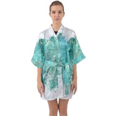 Splash Teal Quarter Sleeve Kimono Robe