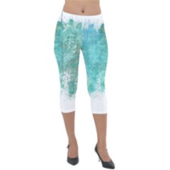 Splash Teal Lightweight Velour Capri Leggings 