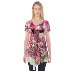 Flowers 2548756 1920 Short Sleeve Tunic  by vintage2030