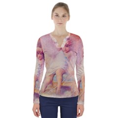 Baby In Clouds V-Neck Long Sleeve Top