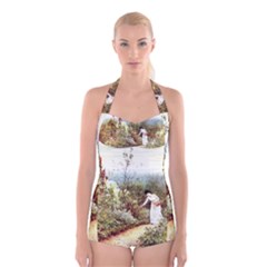 Lady And Scenery Boyleg Halter Swimsuit  by vintage2030