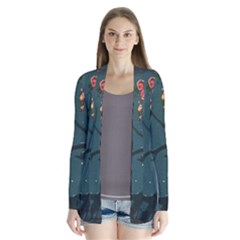 Girl And Flowers Drape Collar Cardigan