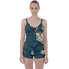 Girl And Flowers Tie Front Two Piece Tankini