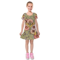 Flower And Butterfly Kids  Short Sleeve Velvet Dress by vintage2030