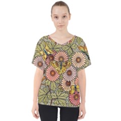 Flower And Butterfly V-neck Dolman Drape Top by vintage2030