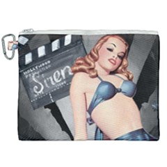 Retro Pin Up Girl Blue Canvas Cosmetic Bag (xxl) by vintage2030