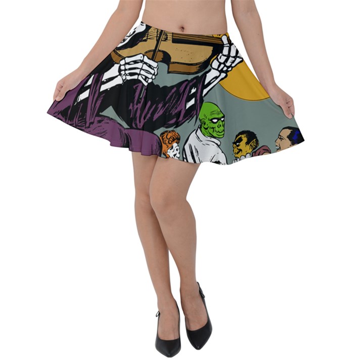 Playing Skeleton Velvet Skater Skirt