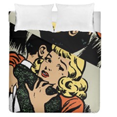 Hugging Retro Couple Duvet Cover Double Side (queen Size) by vintage2030