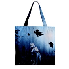 Wolfs Zipper Grocery Tote Bag by Valentinaart