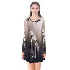 Wolfs Long Sleeve V-neck Flare Dress by Valentinaart
