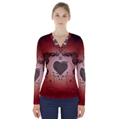 Wonderful Heart With Decorative Elements V-neck Long Sleeve Top by FantasyWorld7