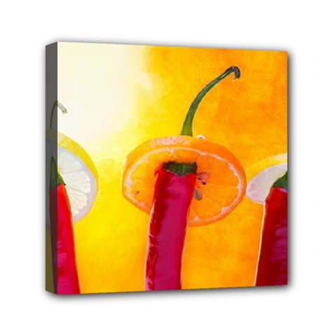 Three Red Chili Peppers Mini Canvas 6  X 6  (stretched) by FunnyCow