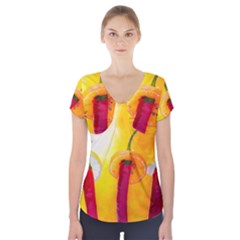 Three Red Chili Peppers Short Sleeve Front Detail Top by FunnyCow
