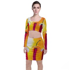 Three Red Chili Peppers Long Sleeve Crop Top & Bodycon Skirt Set by FunnyCow