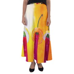 Three Red Chili Peppers Flared Maxi Skirt