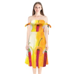 Three Red Chili Peppers Shoulder Tie Bardot Midi Dress by FunnyCow