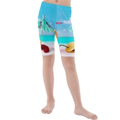 Red Chili Peppers On The Beach Kids  Mid Length Swim Shorts by FunnyCow