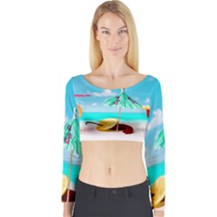 Red Chili Peppers On The Beach Long Sleeve Crop Top by FunnyCow