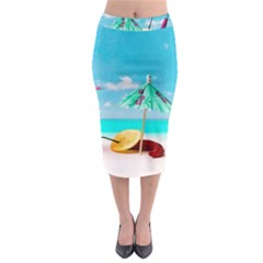 Red Chili Peppers On The Beach Midi Pencil Skirt by FunnyCow