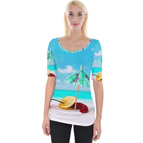 Red Chili Peppers On The Beach Wide Neckline Tee by FunnyCow