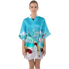 Red Chili Peppers On The Beach Quarter Sleeve Kimono Robe by FunnyCow