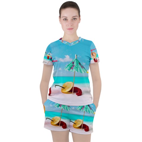 Red Chili Peppers On The Beach Women s Tee And Shorts Set by FunnyCow