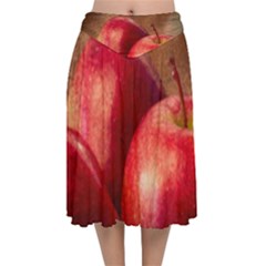 Three Red Apples Velvet Flared Midi Skirt by FunnyCow