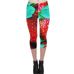 Red Strawberries Capri Leggings  by FunnyCow