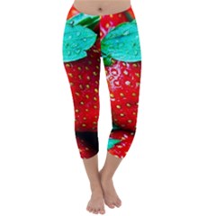 Red Strawberries Capri Winter Leggings 