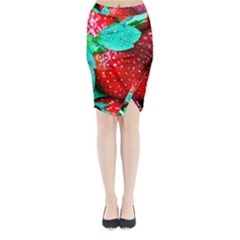 Red Strawberries Midi Wrap Pencil Skirt