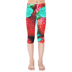 Red Strawberries Kids  Capri Leggings  by FunnyCow