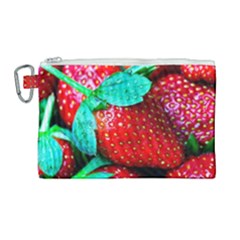 Red Strawberries Canvas Cosmetic Bag (large) by FunnyCow