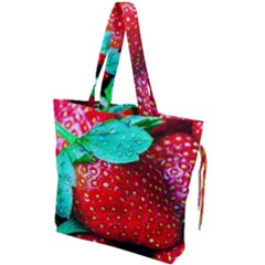 Red Strawberries Drawstring Tote Bag by FunnyCow