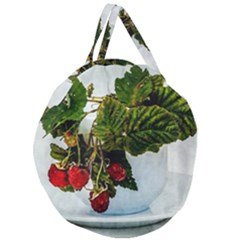 Red Raspberries In A Teacup Giant Round Zipper Tote by FunnyCow