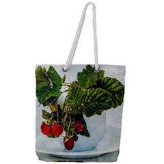 Red Raspberries In A Teacup Full Print Rope Handle Tote (large) by FunnyCow