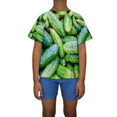 Pile Of Green Cucumbers Kids  Short Sleeve Swimwear by FunnyCow