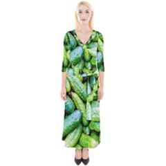 Pile Of Green Cucumbers Quarter Sleeve Wrap Maxi Dress by FunnyCow