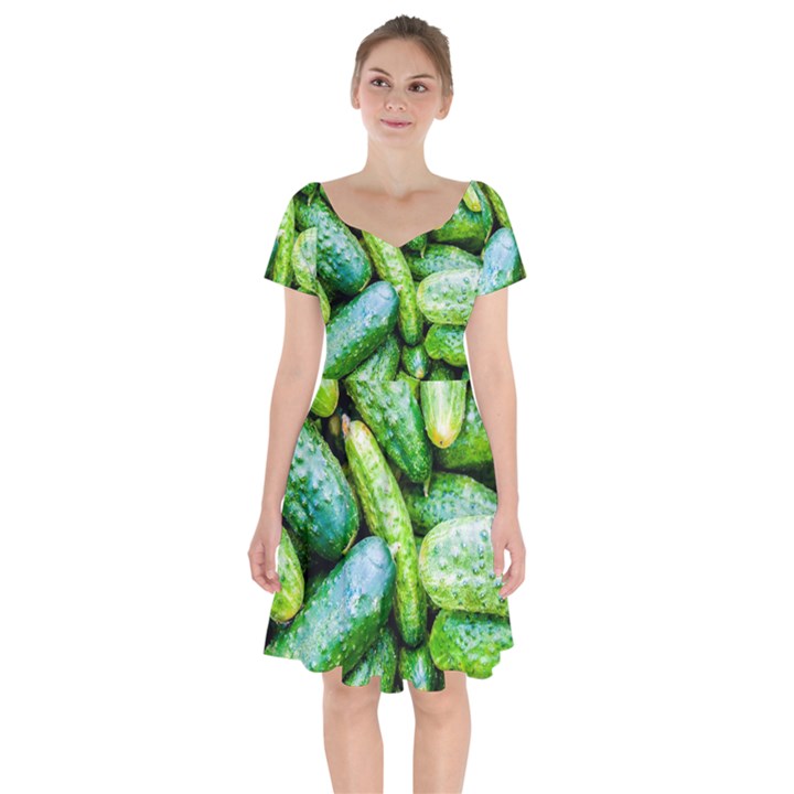Pile Of Green Cucumbers Short Sleeve Bardot Dress