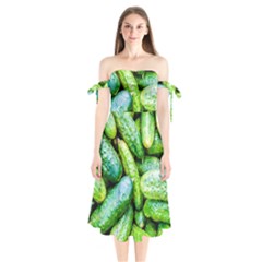 Pile Of Green Cucumbers Shoulder Tie Bardot Midi Dress by FunnyCow