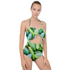 Pile Of Green Cucumbers Scallop Top Cut Out Swimsuit by FunnyCow