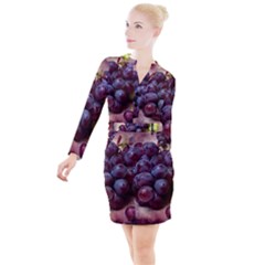Red And Green Grapes Button Long Sleeve Dress by FunnyCow
