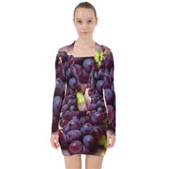 Red And Green Grapes V-neck Bodycon Long Sleeve Dress by FunnyCow