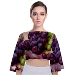 Red And Green Grapes Tie Back Butterfly Sleeve Chiffon Top by FunnyCow