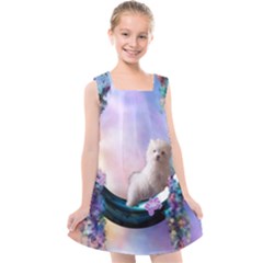 Cute Little Maltese Puppy On The Moon Kids  Cross Back Dress by FantasyWorld7