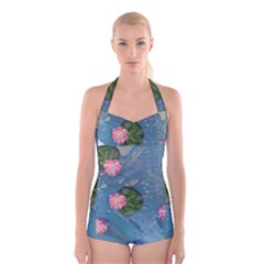 Water Lillies Boyleg Halter Swimsuit 