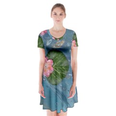 Water Lillies Short Sleeve V-neck Flare Dress by lwdstudio