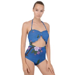 Cherry Blossoms Scallop Top Cut Out Swimsuit