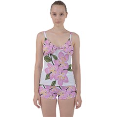 Pink Flowers Tie Front Two Piece Tankini by lwdstudio