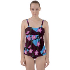 Cherry Blossom Branches Twist Front Tankini Set by lwdstudio